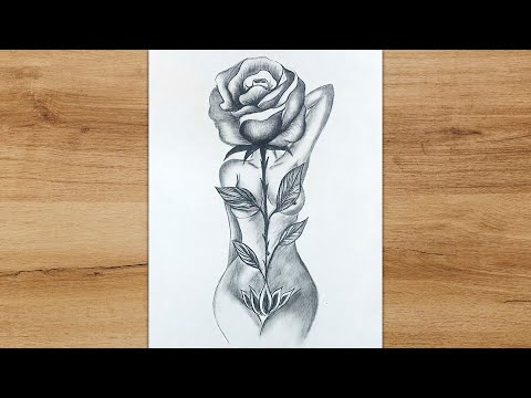 Nude sketch of women with rose | Drawing tutorial step by step