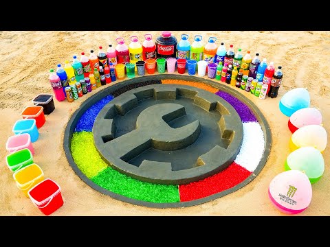 How to make Gear Wrench Icon with Cement, Rainbow Orbeez, Giant Coca Cola vs Mentos and Fanta Sodas