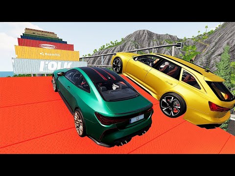 Cars Vs 100 Mega Container Jump Parkour Challenge- Speed Car Crash - BeamNG Drive #9