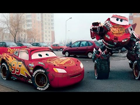 Lightning McQueen TRANSFORMERS in Real Life on Road cars PIXAR