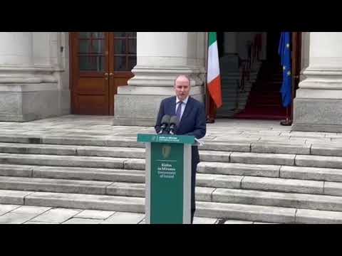 Tánaiste Micheál Martin reacts to Leo Varadkar stepping down