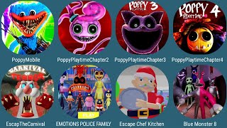 Poppy Playtime Chapter 4+3+2+1,Escape The Carnival of Terror Obby,Escape Chef Kitchen,Blue Monster