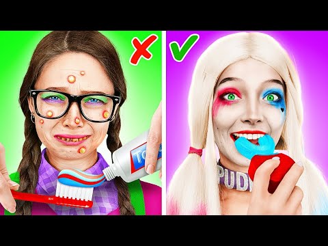 My Stepmom - Harley Quinn 😱 Extreme makeover From Nerd to E-GIRL 😈 I was adopted by Joker Family