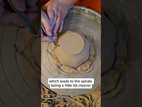 Trimming another lobed mug #NowWhatPotteryWorks #Pottery #Trimming #ClaySpirals #Satisfying #Art