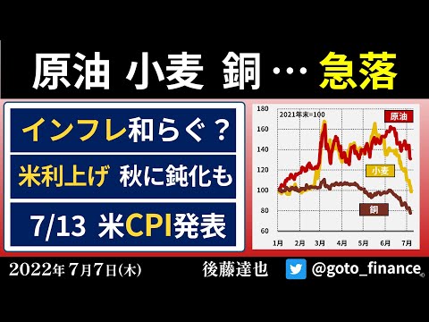 原油・小麦・銅 急落　インフレ和らぐ？ 米利上げ、秋に鈍化も（2022/7/7）