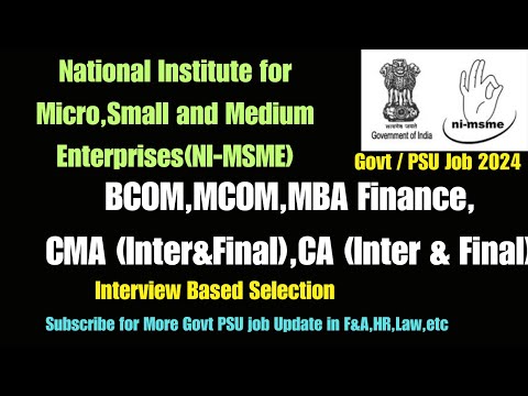 Latest Government Job for BCOM, MCOM, MBA FINANCE, CMA INTER, CA INTER, CMA FINAL, CA FINAL #job #yt