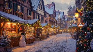 Peaceful Old Town Christmas Market 🎅 Warm Holiday Jazz, Snowfall for the Relaxing Winter Night Vibes