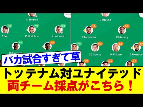 【バカ試合】カラバオカップ準々決勝、トッテナム対ユナイテッド両チーム採点がこちら！！