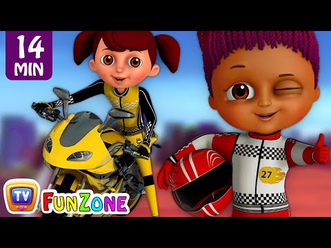 Learn Colours & Shapes in Bike Race & Surprise Eggs Bikes Toys - ChuChu TV Funzone 3D Motorsports