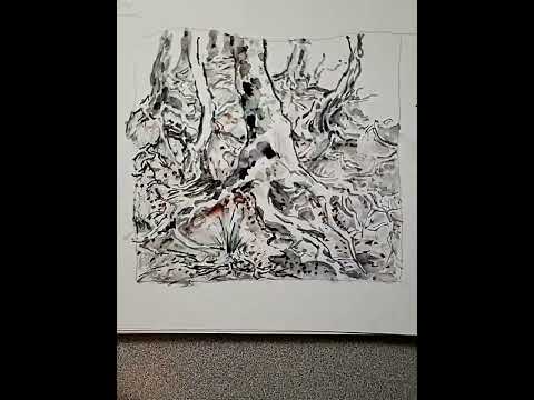 Tree Roots study after Wu Guanzhong Watercolor Painting Time-lapse