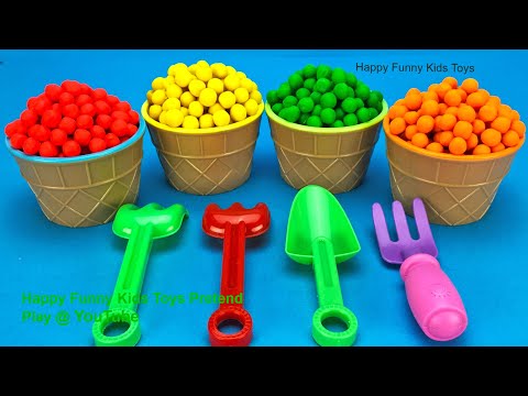 Learn Colors with Play Doh Dippin Dots Ice Cream Cups | Kinder Surprise Eggs