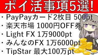 【ポイ活事項5選‼】PayPayカードが2枚目発行可能になり500pt！ポイ活民必見のチャージルートも解説！その他 楽天市場1000円OFFクーポン/Light FXとみんなのFX/TipStar