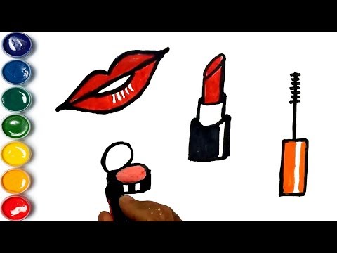 How to Draw a Makeup Set | Coloring Pages Cosmetics, Brushes, Lipstick,lip | Learn Colors for Kids