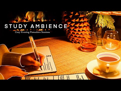 3-HOUR STUDY WITH ME AMBIENCE 😊 relaxing fireplace sounds for Deep Focus/Cozy Evening Pomodoro Timer