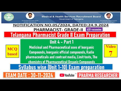 Telangana Pharmacist Grade-II exam Preparation II Unit 4 - part 1 II Unit 1-10 exam preparation