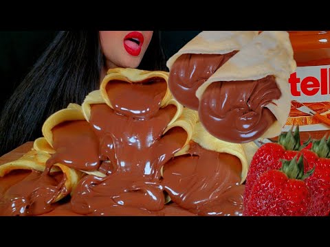 🍫ASMR Nutella Chocolate Crepe Rolls👅Mukbang Eating Nutella Crepes🍫🥞먹방 누텔라 초콜릿 크레이프롤|notalking 🐾