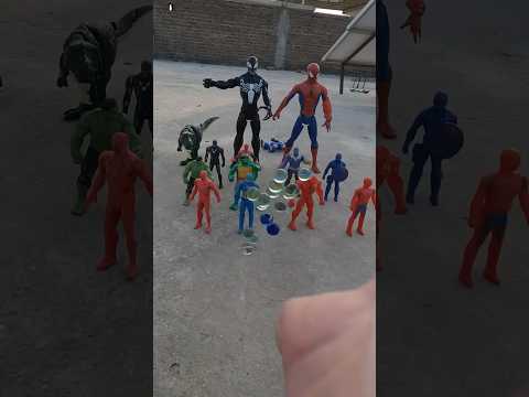 Colorfull marbles attack on venom spiderman thanos siren head and ironman