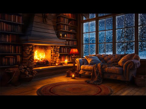 Tranquil Winter Cabin Ambience with Wind and Crackling Fireplace for Sleep, Relax, Study