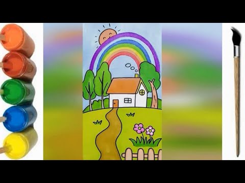 Как нарисовать ДОМ / радуга над домом / how to draw a house