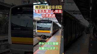 🟨🟧🟫警笛を鳴らし疾走する南武線E233系8000番台_平間駅【快速通過】