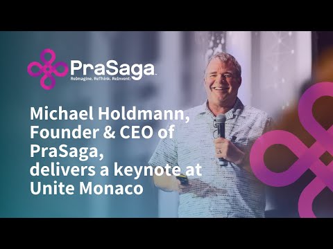 Michael Holdmann, Founder & CEO of PraSaga, delivers a keynote at Unite Monaco