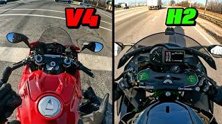 Does the 220HP Ducati V4 Beat the 240HP Kawasaki H2?