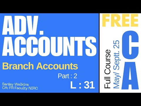 L- 31  CA Inter Adv. Accounts YT Batch May 25 , Branch Accounts - 2 Sanjay Welkins #cainter