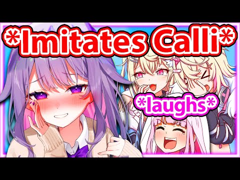 Calli and FUWAMOCO Can't Hold Their Laughter When Biboo Imitates Calli 【Hololive】