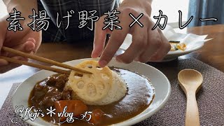 【野菜カレー】素揚げした野菜をトッピングしました。/ vlog#15 / 一人暮らし / おうちグルメ / 料理 / 日常 / 暮らし / 野菜カレー