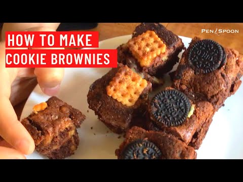 How to make mini oreo/mini cookie brownies | ミニオレオ&ミニクッキーのせブラウニーの作り方