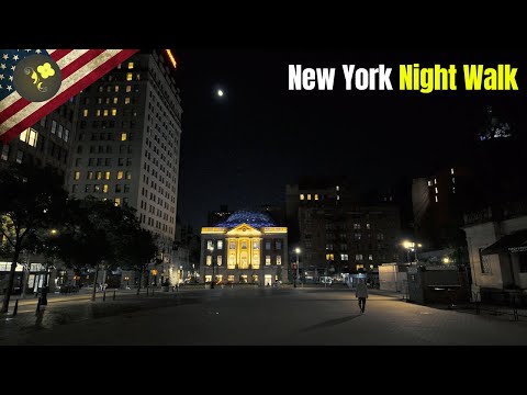 Night Walk in New York - Relaxing Late night City sounds - 4k