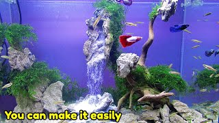 AQUASCAPE WATERFALL - Simple Aquascape Waterfall Setup Step by Step Tutorial