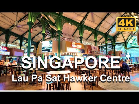 Singapore's local food at Lau Pa Sat hawker centre | 4K UHD Walking Tour