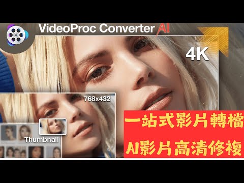 VideoProc Converter AI全球最頂級的一站式 AI 多媒體增強與轉檔軟體，可以免費試用，功能強大，視頻增強，圖片增強，音頻去噪,萬能多媒體AI工具。