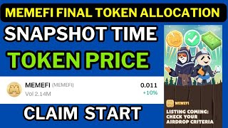 Memefi final token Allocation | Memefi snapshot time & token price