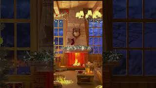 Warm Christmas Ambience in a Rustic Cabin with Crackling Fireplace for Study, Work & Sleep