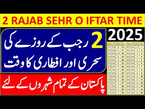 2 Rajab Ke Roze Ka Time Table 2025 | Sehri Time Today 2025 | Iftar TIme Today 2025 | 3 January 2025