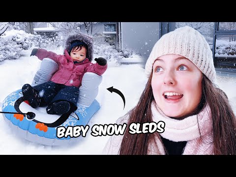 加拿大一岁宝宝第一次坐雪橇 one year old baby first snow sled ⛄