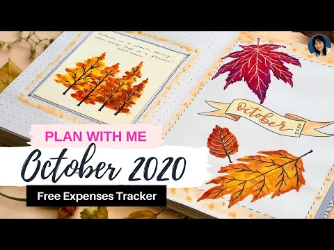 PLAN WITH ME | Bullet Journal October 2020 | Autumn Leaves Planner Theme | Free Expenses Printable