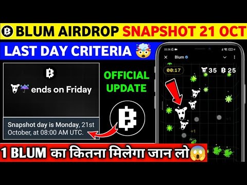 1 BLUM का कितना मिलेगा जान लो 😱 || Blum Snapshots Confirm|| Blum Air drop date confirm