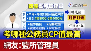 考哪種公務員CP值最高 網友：監所管理員