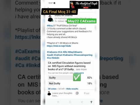 CA Final Audit Mcq 31-40| Conceptual Mcq | Proffesional Ethics #shorts #caexams #AuditMcq #Cafinal