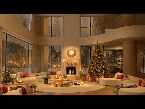 Luxury Christmas Loft 2025 🎄 Relaxing Piano Jazz, Cozy Fireplace & Snowy Views for Peaceful Nights