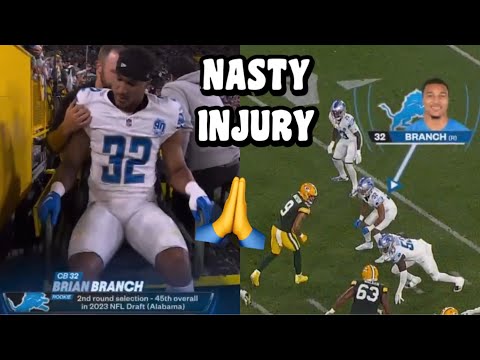 ROOKIE Brian Branch INJURED & CARTED OFF Vs Packers 😱 2023 Lions Vs Packers highlights