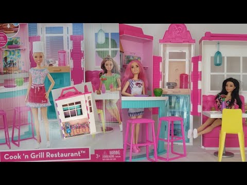 Unboxing Barbie Cook 'n Grill Restaurant/Funny Toys/Mini Toys/Beauty Kitchen Toys/ASMR