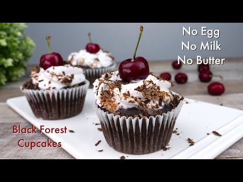 Super Moist Black Forest Cupcakes | No Egg No Milk No Butter Cake | ASMR Cooking