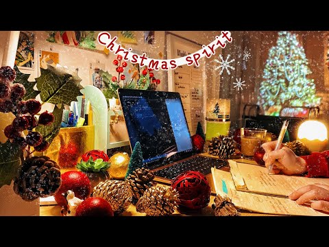 1 hour Study With Me 🎄 (Christmas vibe) / holidays music background / fireplace, countdown