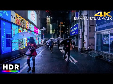 Japan - Tokyo Akihabara rainy night walk • 4K HDR