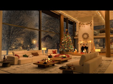 Festive Jazz Retreat - 4K Cozy Living Room with Fireplace, Christmas Lights, and Holiday Melodies 🎄🔥