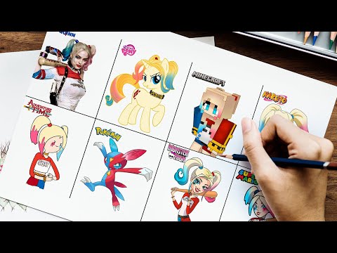 Drawing Harley Quinn in 8 Different Styles! Sketch Tutorial